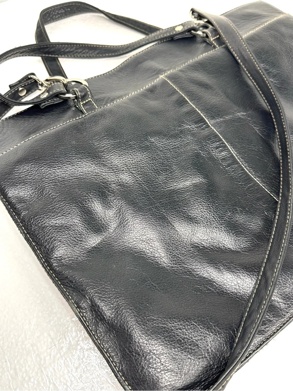 Vintage Marshall Fields Black Leather Multi Compartment Large Tote